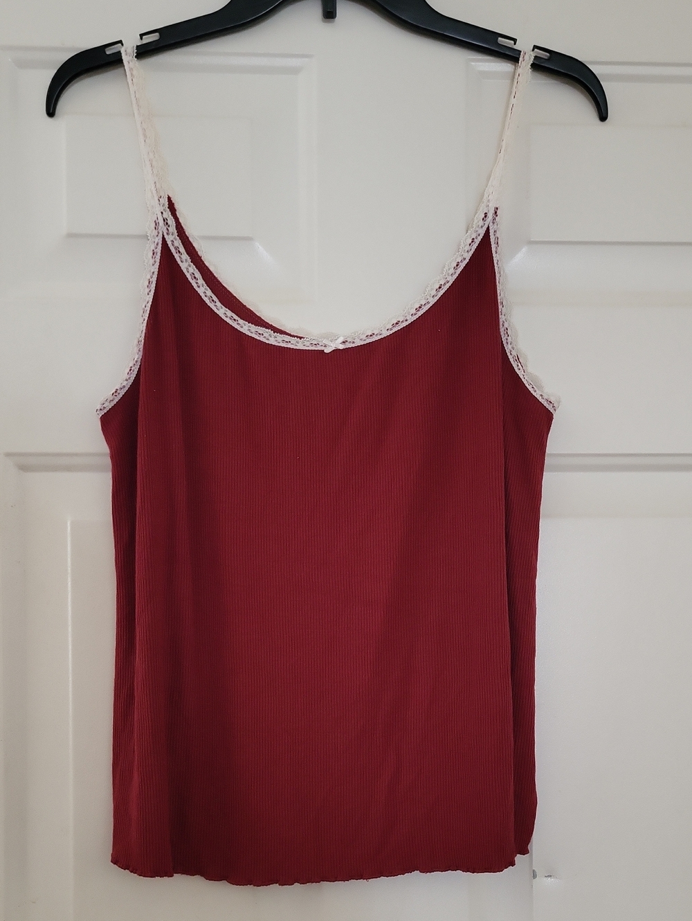 aerie Red Ribbed Cami with Off White Lace Trim
